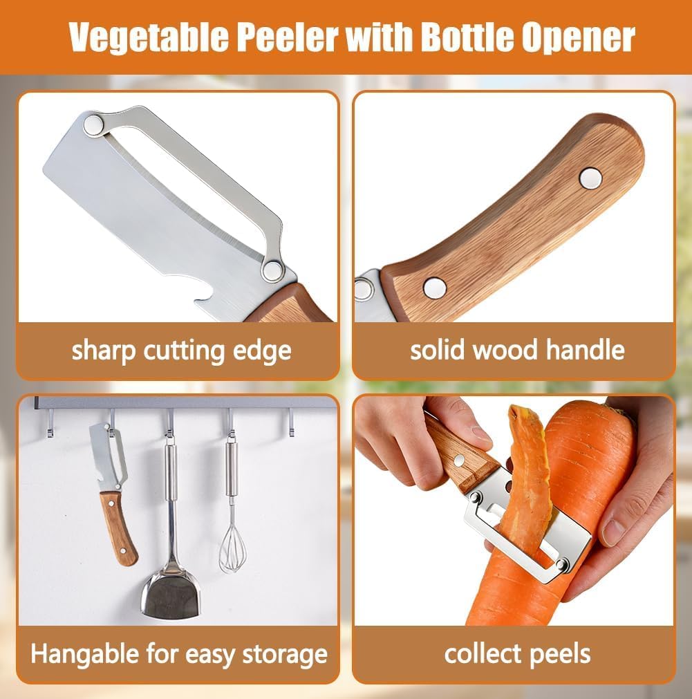2-in-1 Wooden Handle Peeler & Bottle Opener