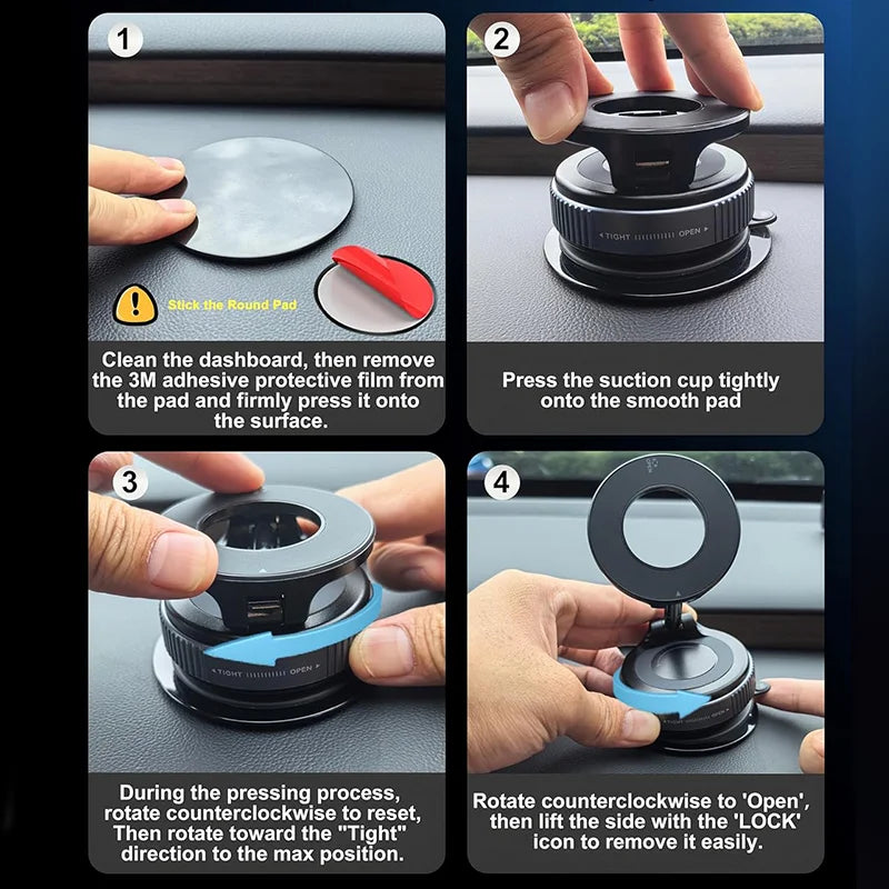 360° Magnetic Car Phone Mount with Vacuum Suction Base