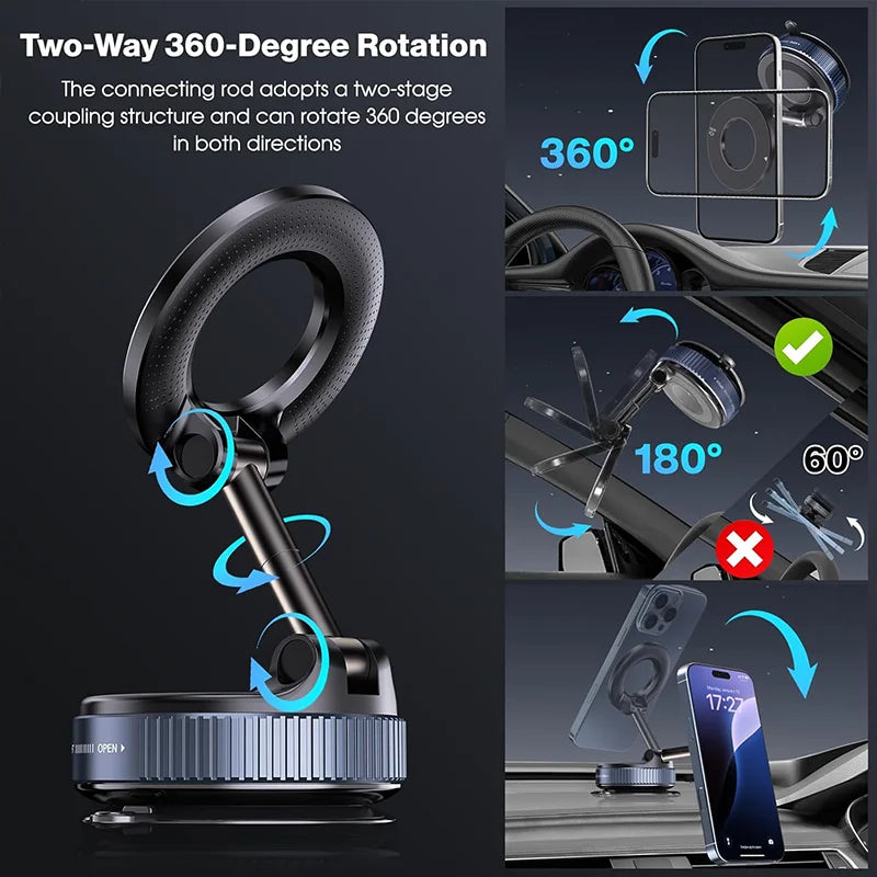 360° Magnetic Car Phone Mount with Vacuum Suction Base